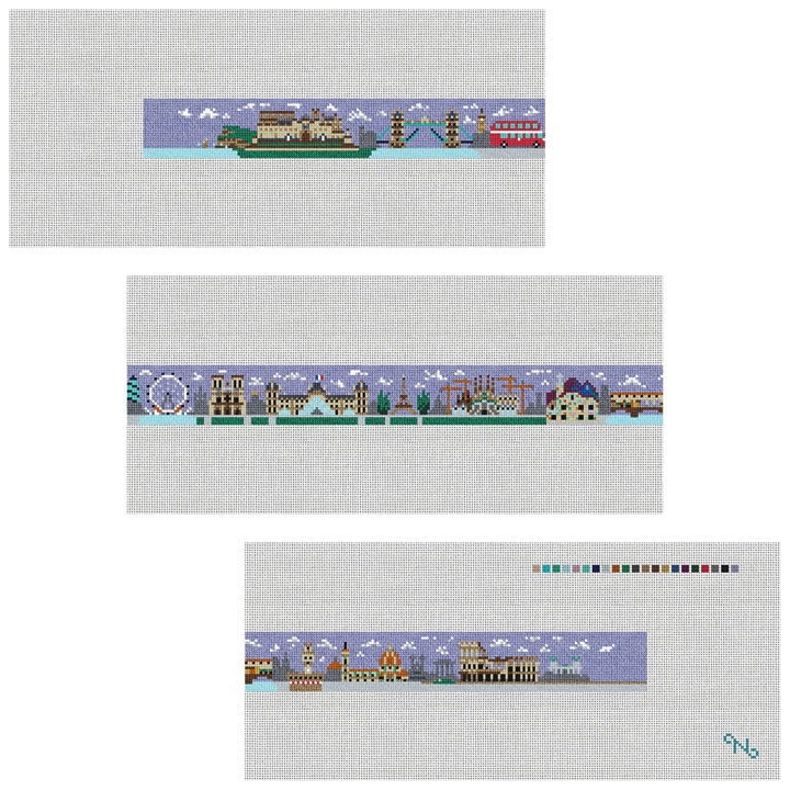 European Landscape Needlepoint Belt Kit Stitched Preview