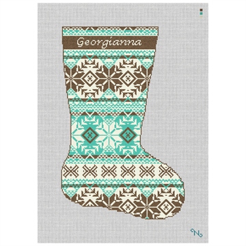 Fair Isle Chocolate Needlepoint Stocking Kit Stitched Preview