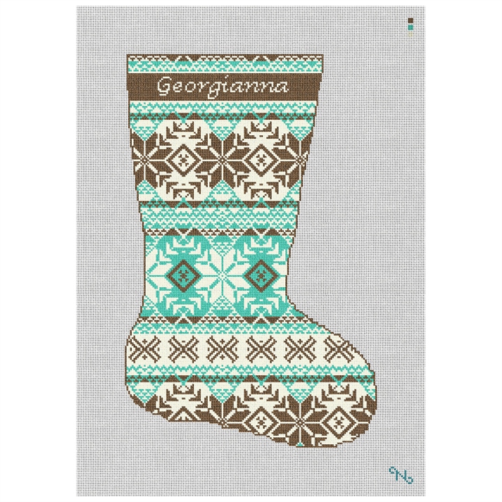 Fair Isle Chocolate Needlepoint Stocking Kit Stitched Preview