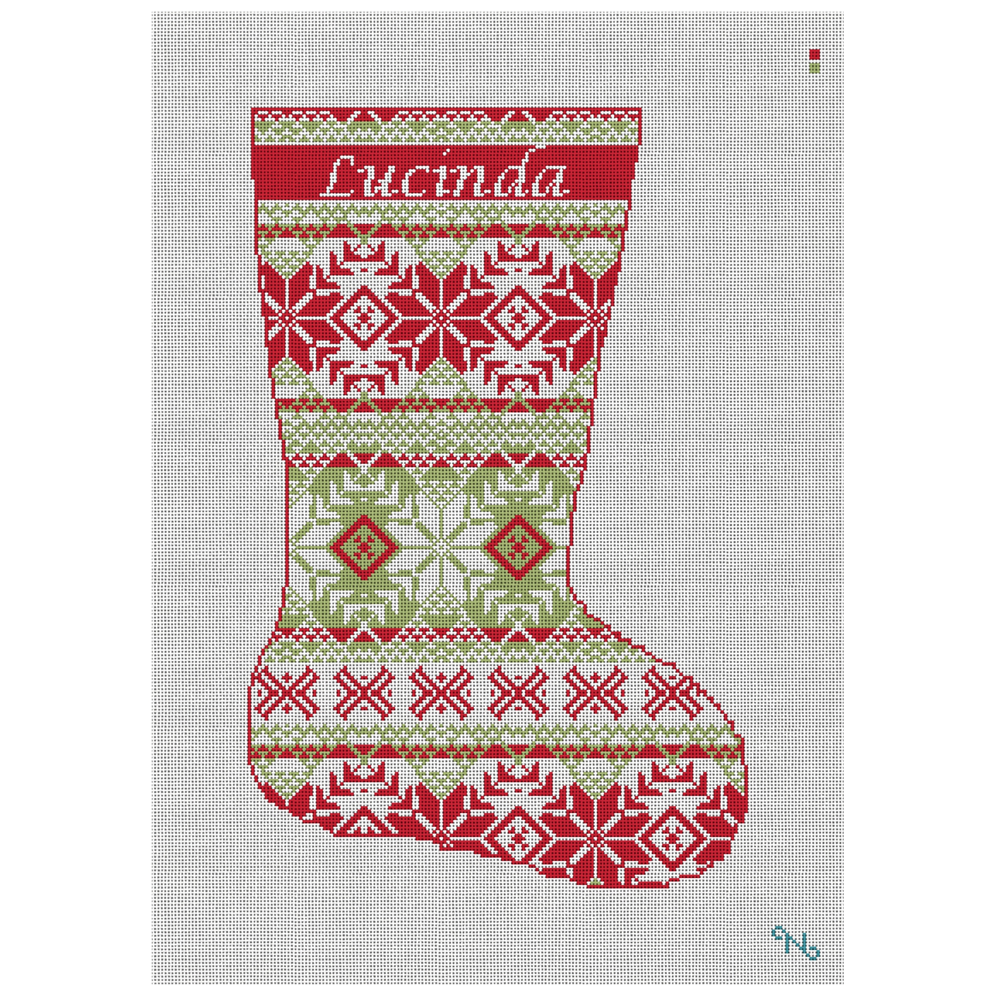Fair Isle Red Green Needlepoint Stocking Kit