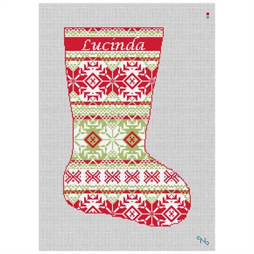 Fair Isle Red Green Needlepoint Stocking Kit Stitched Preview