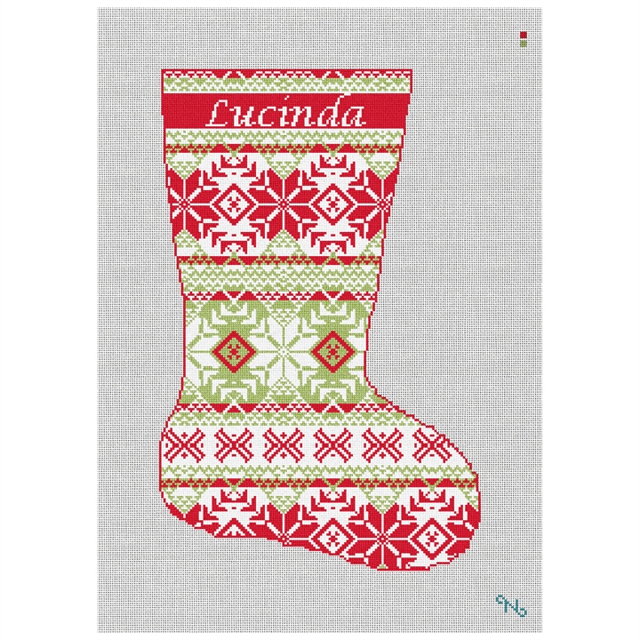 Fair Isle Red Green Needlepoint Stocking Kit Stitched Preview