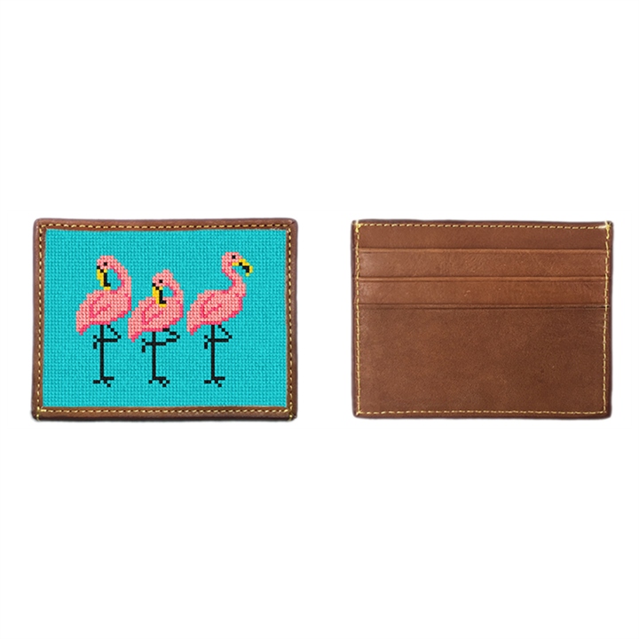 Fancy Flamingos Needlepoint Card Wallet