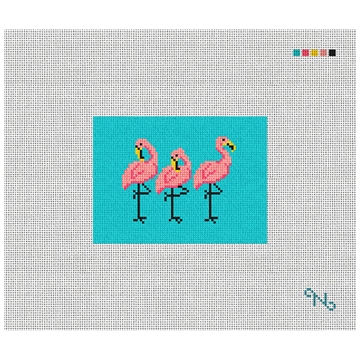Fancy Flamingos Needlepoint Card Wallet Kit Stitched Preview