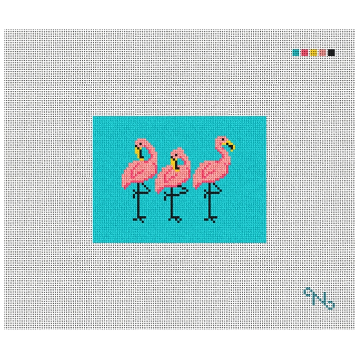 Fancy Flamingos Needlepoint Card Wallet Kit Stitched Preview