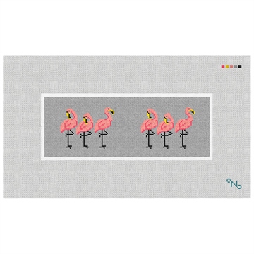 Fancy Flamingos Needlepoint Wallet Kit Stitched Preview