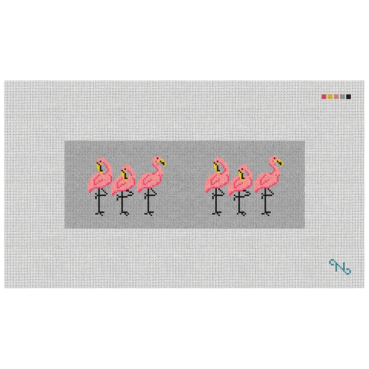 Fancy Flamingos Needlepoint Wallet Kit Stitched Preview