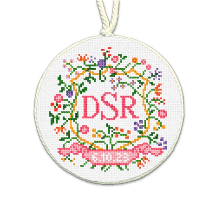 Fancy Floral Wedding Needlepoint Ornament