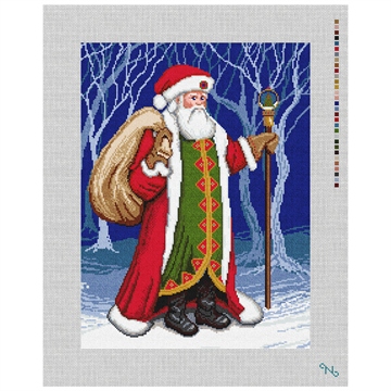 Father Christmas Needlepoint Pillow Kit Stitched Preview