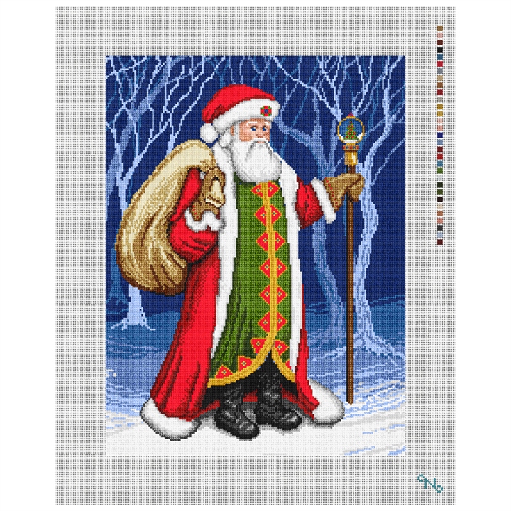 Father Christmas Needlepoint Pillow Kit Stitched Preview