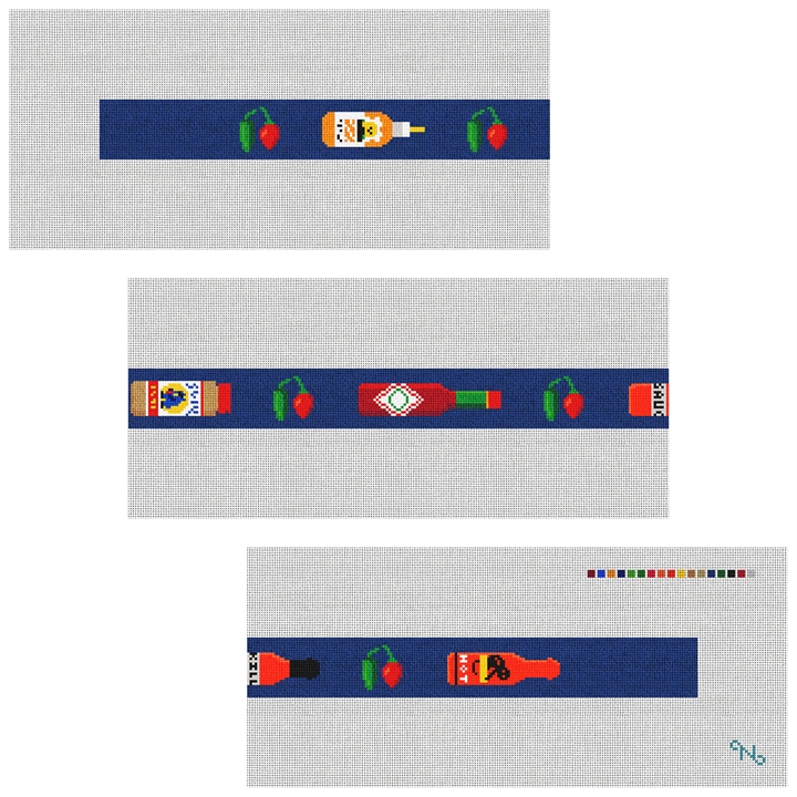 Favorite Hot Sauce Needlepoint Belt Kit Stitched Preview