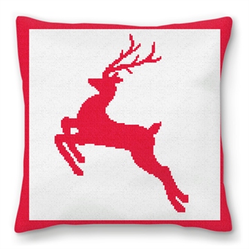 Festive Reindeer Needlepoint Pillow