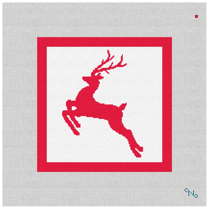 Festive Reindeer Needlepoint Pillow Kit Stitched Preview