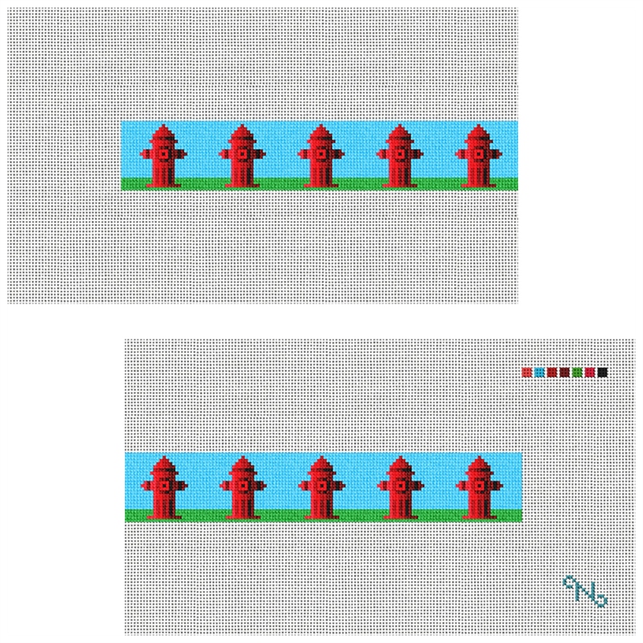 Fire Hydrant Dog Collar Needlepoint Kit Stitched Preview