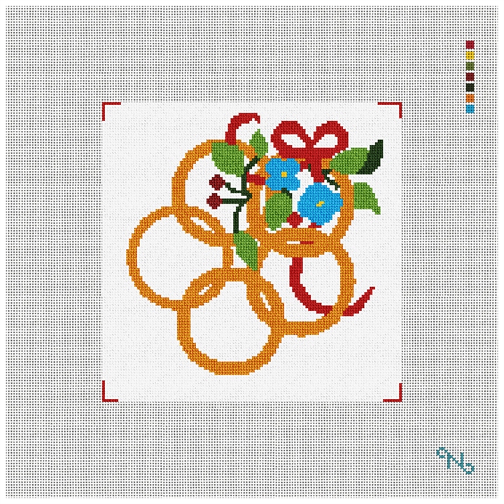 Five Golden Rings Needlepoint Kit Stitched Preview