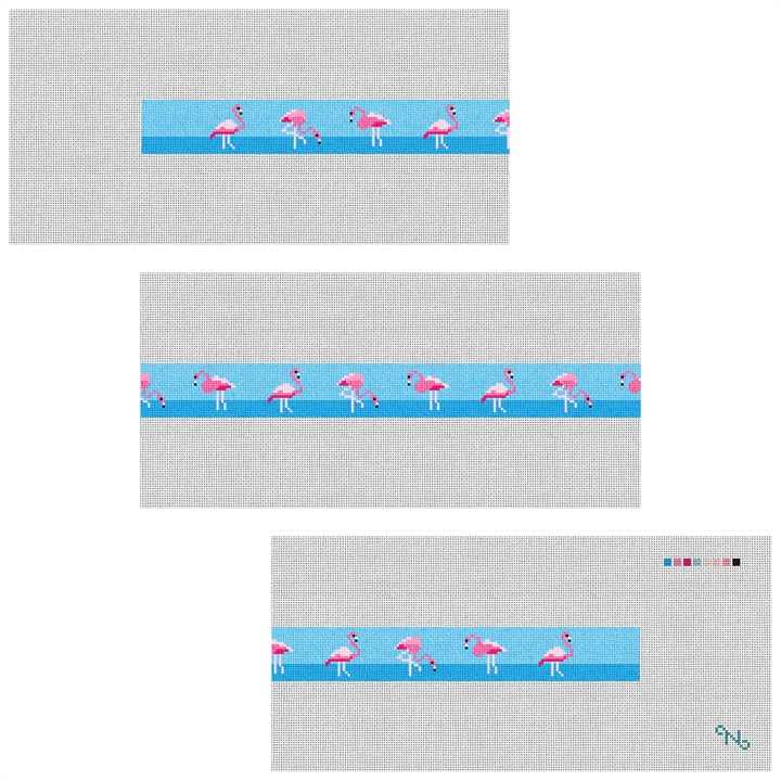 Flamingo Needlepoint Belt Kit Stitched Preview