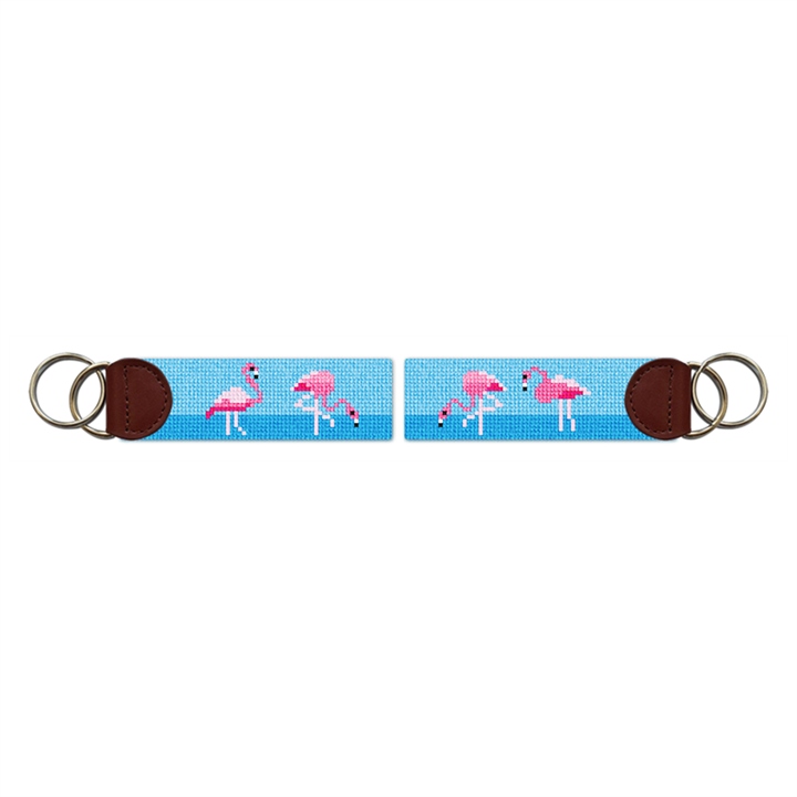 Flamingo Needlepoint Key Fob