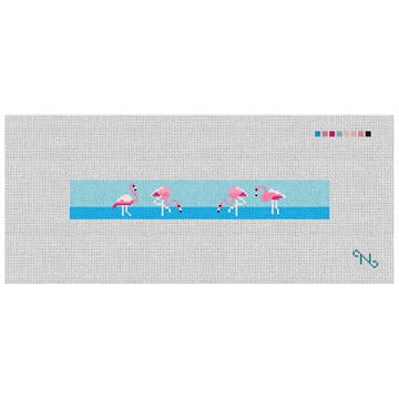 Flamingo Needlepoint Key Fob Kit Stitched Preview