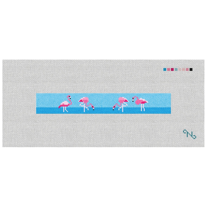 Flamingo Needlepoint Key Fob Kit Stitched Preview