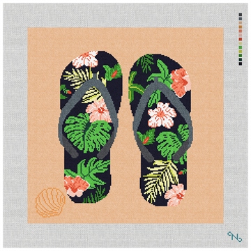 Flip Flops Needlepoint Pillow Kit Stitched Preview