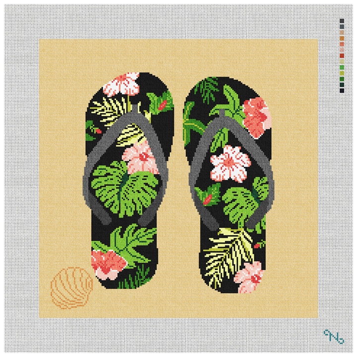 Flip Flops Needlepoint Pillow Kit Stitched Preview