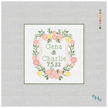 Floral Posies Wedding Needlepoint Ornament Kit Stitched Preview