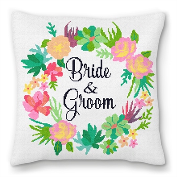 Floral Wreath Wedding Needlepoint Pillow