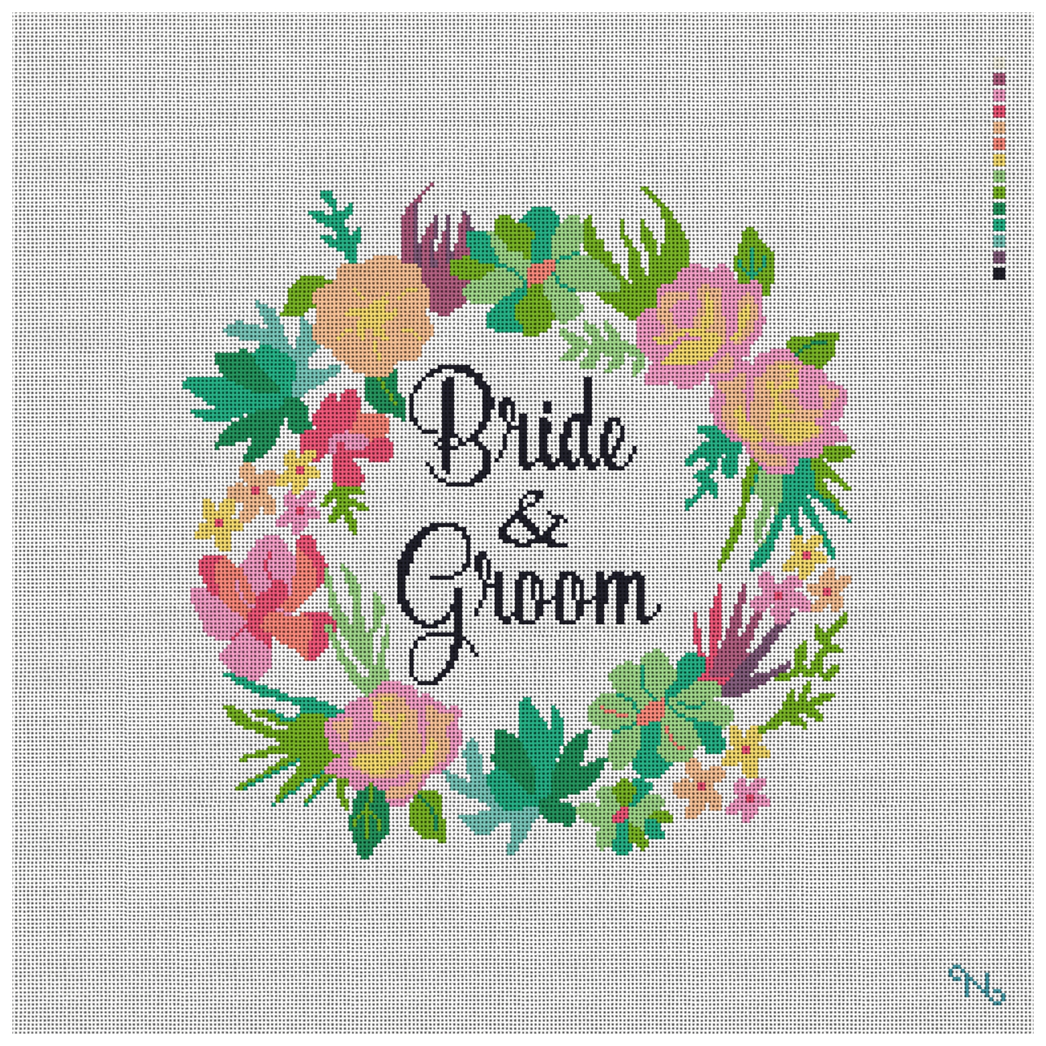 Floral Wreath Wedding Needlepoint Pillow Kit