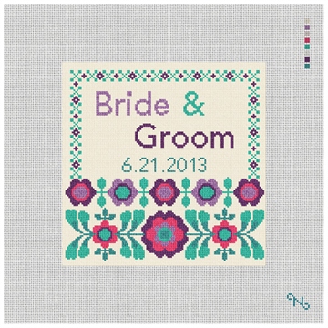 FlowerPop Wedding Pillow Needlepoint Kit Stitched Preview