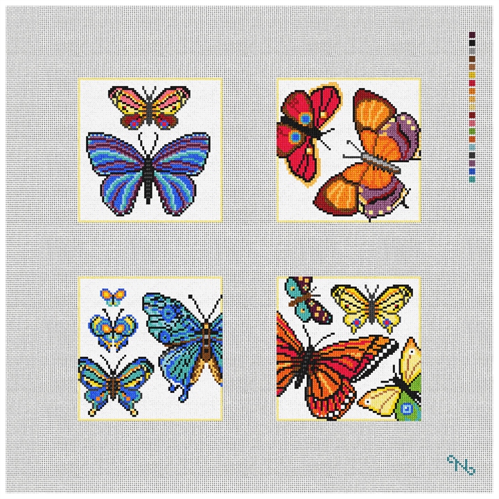 Fluttering Butterflies Needlepoint Coaster Set Kit Stitched Preview
