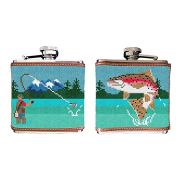 Fly Fishing Landscape Needlepoint Flask