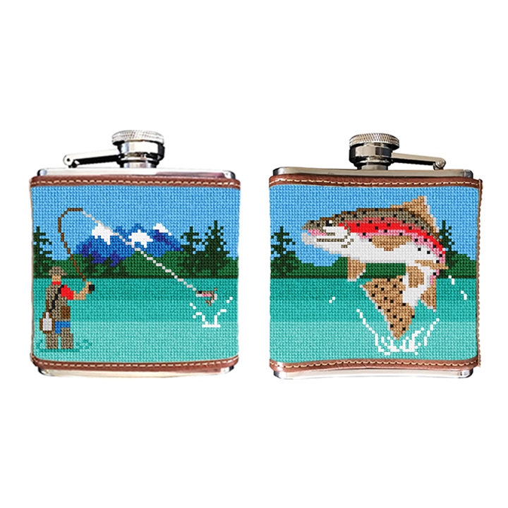 Fly Fishing Landscape Needlepoint Flask