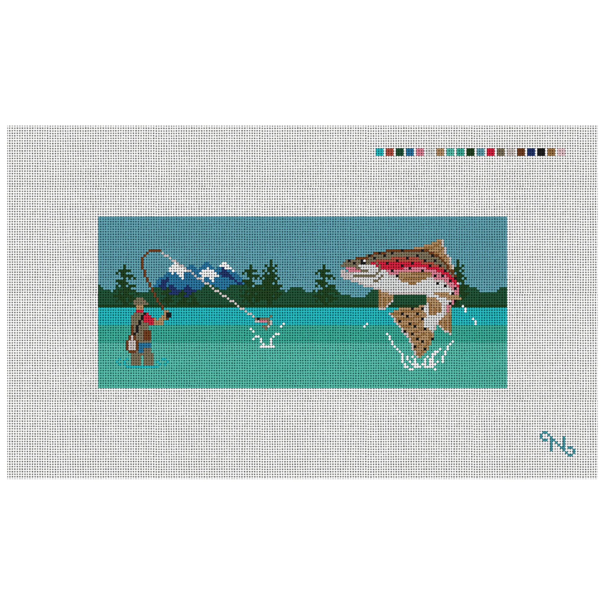Fly Fishing Landscape Needlepoint Flask Kit