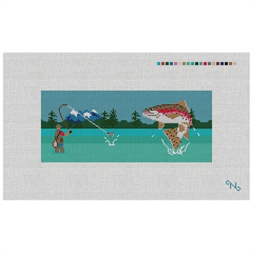 Fly Fishing Landscape Needlepoint Flask Kit