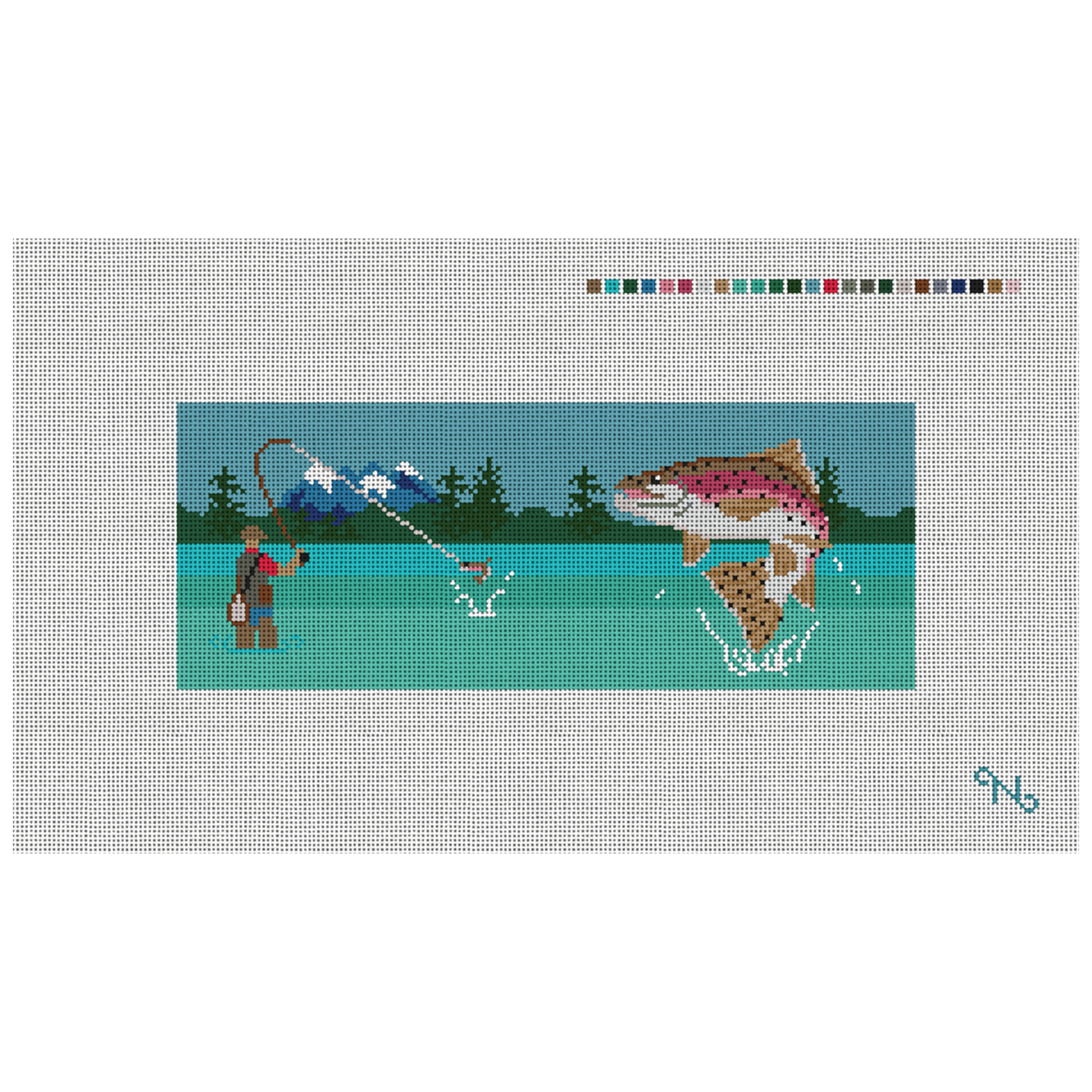 Fly Fishing Landscape Needlepoint Wallet Kit