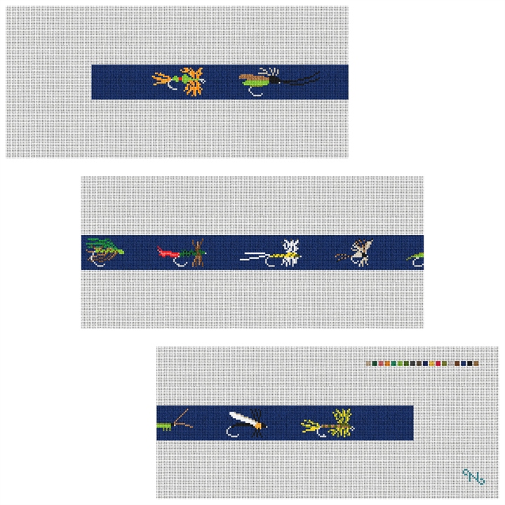Fly Fishing Needlepoint Belt Kit Stitched Preview