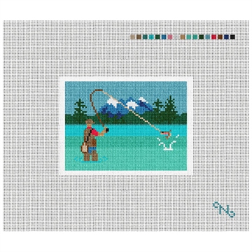 Fly Fishing Needlepoint Card Wallet Kit Stitched Preview