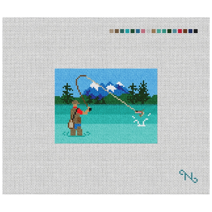 Fly Fishing Needlepoint Card Wallet Kit Stitched Preview