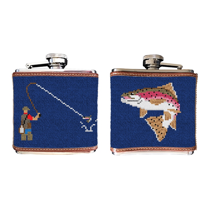 Fly Fishing Needlepoint Flask 