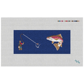 Fly Fishing Needlepoint Flask Kit Stitched Preview