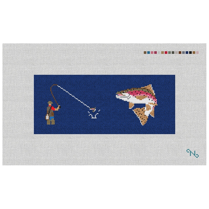 Fly Fishing Needlepoint Flask Kit Stitched Preview