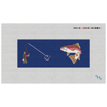 Fly Fishing Needlepoint Wallet Kit Stitched Preview