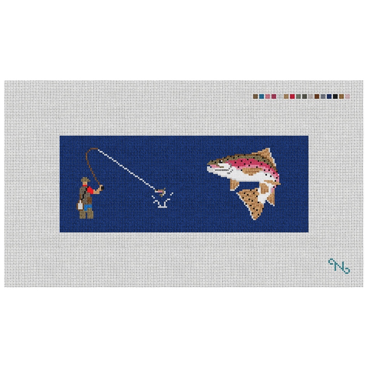 Fly Fishing Needlepoint Wallet Kit Stitched Preview
