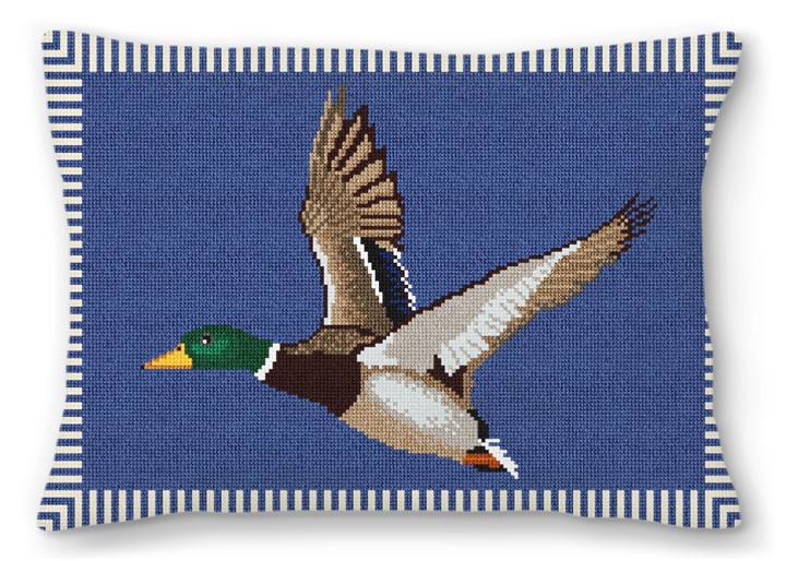 Flying Mallard Needlepoint Pillow
