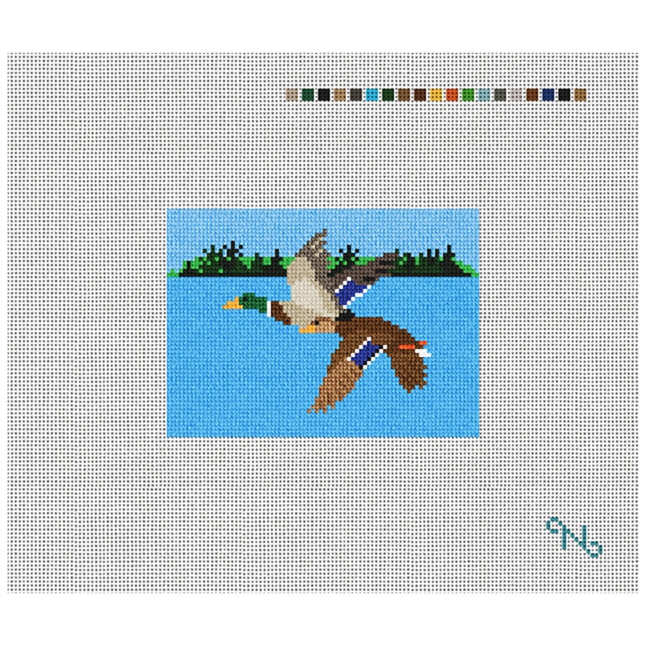 Flying Mallards Needlepoint Card Wallet Kit Stitched Preview