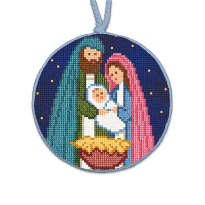 Folk Art Holy Family Needlepoint Ornament