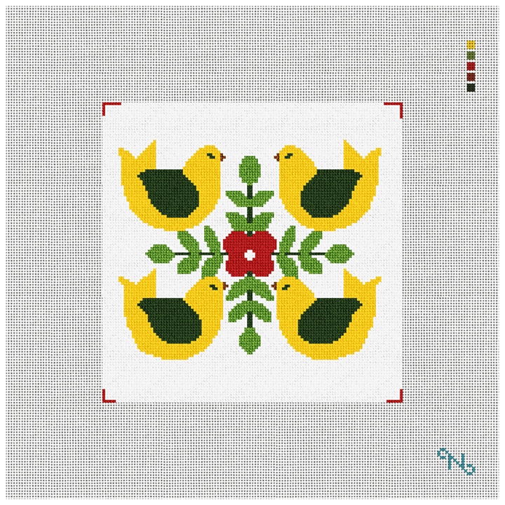 Four Calling Birds Needlepoint Kit Stitched Preview