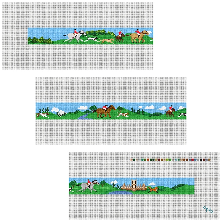 Fox Hunting Needlepoint Belt Kit Stitched Preview