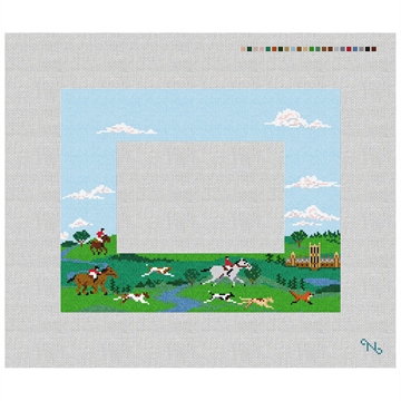 Fox Hunting Picture Frame Needlepoint Kit Stitched Preview