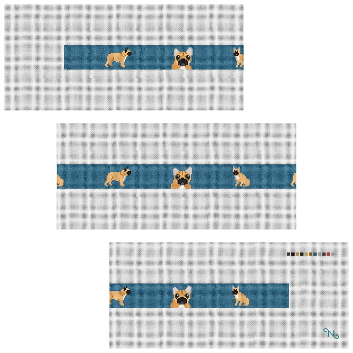 French Bulldog Needlepoint Belt Kit Stitched Preview